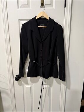 Black Tailored Women's Blazer with Adjustable Peplum Waist Tie